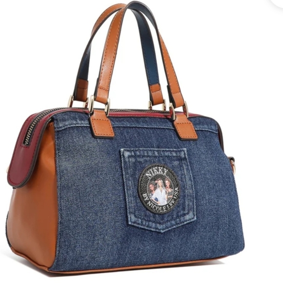 Nikky By Nicole Lee Print Denim Bag Adjustable Removable Strap Crystal Multi Col - Picture 2 of 16